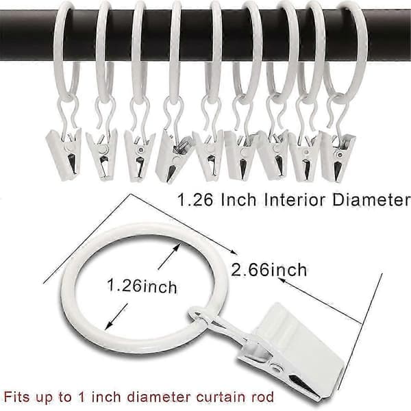 40 st Gardinringar med klämmor, Draperiklämmor med ringar, Draperiringar 3,2 cm innerdiameter White