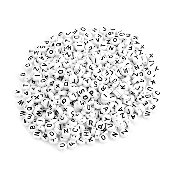 500 stk Runde Akryl Enbogstavsperler A-Z Hvide Perler DIY Armbånd Halskæde Tilbehør