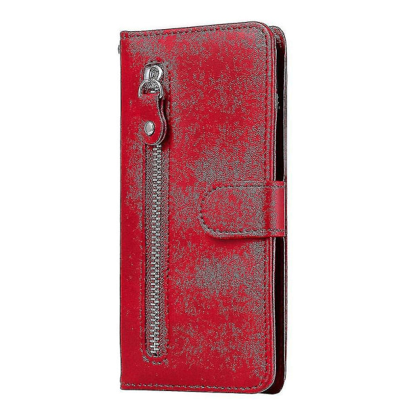 Case för Xiaomi Redmi Note 11 5g, premium Pu-läder Magnetisk stängning Kortplatser Kickstand Dragkedja Ficka Mjuk Tpu Flip Cover - Röd