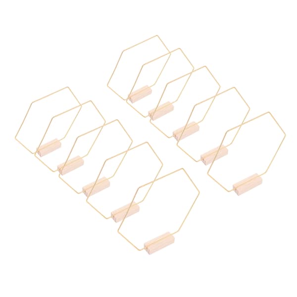 10 Set Skrivbords Blomsterbåge Hexagonal Metall DIY Bordskransring med Träbas för Bröllop Vardagsrum Guld