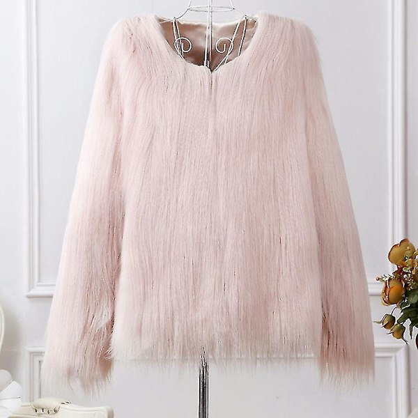 Luxury Light Pink Fluffy Faux Fur Jacket for Women