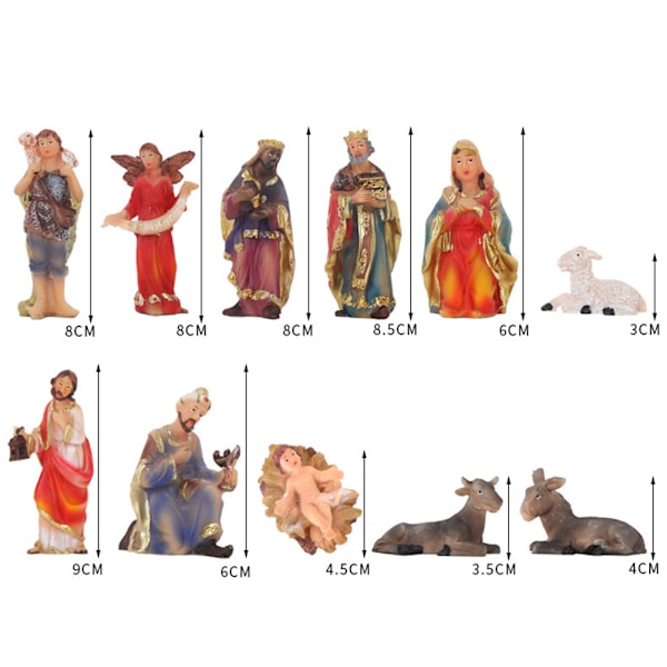 Traditionell julkrubba Set Harts Hantverk Nativity Religiös Set Harts Nativity Scen Set Julbordsdekoration