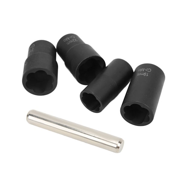 5-delt sett med mutter- og boltfjernere, 1/2 tommers slagfast uttrekkverktøy, 17 mm, 19 mm, 21 mm, 22 mm for bilvedlikehold