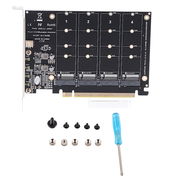 M.2 NVME SSD til PCIE X16 Adapter 4 Port Højhastighed 4x32Gbps Soft Raid Kort med individuel LED-indikator til computere