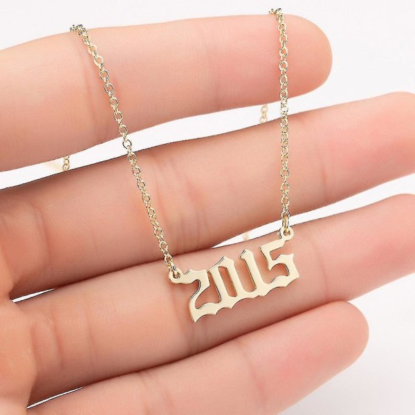 1980-2019 Fødselsår nummer Charm vedhæng rustfrit stål kæde halskæde smykker Golden 2015