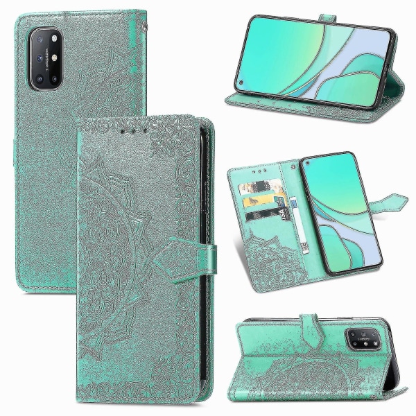 Oneplus 8t case Cover Emboss Mandala Magnetic Flip Protection Stötsäker - Grön