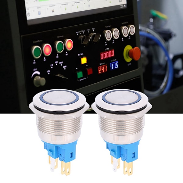 2 stk DC12-24V IP65 22mm Ring Resetknap 6-bens trykknapkontakt Tilbehør Blå