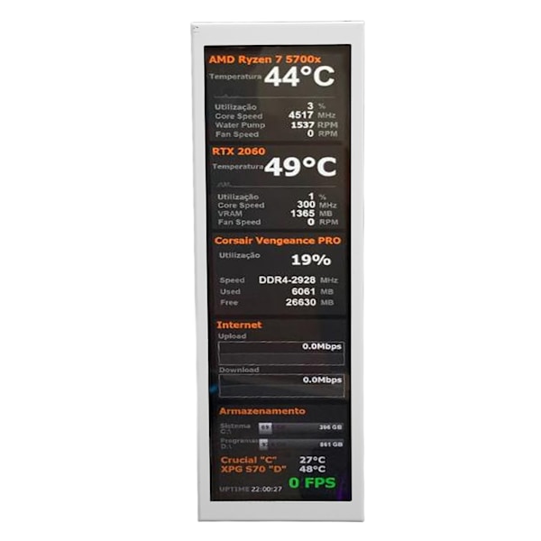 7,9-tommer PC Temp Monitor metalhus IPS CPU GPU SSD Data Temperatur Monitor Panel til AIDA64 Hardware Driver Board