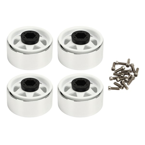 4st Beadlock Hjul Fälg Offset ‑8,9 mm Metall Deep Dish Hub Hjulfälgar för Axial SCX10 90046 1,9 Inch White
