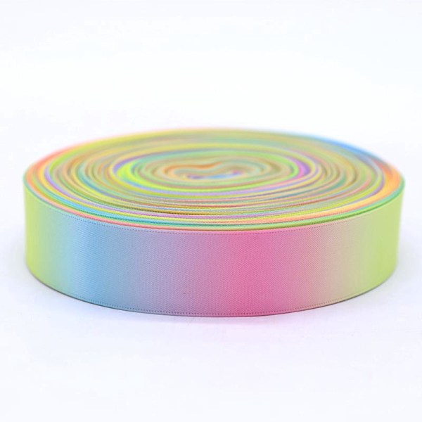 100 meter regnbuepolyester printbånd, farverigt gradientfarve pakkebånd, varmeoverførselsprintgarn, snegarn, silke