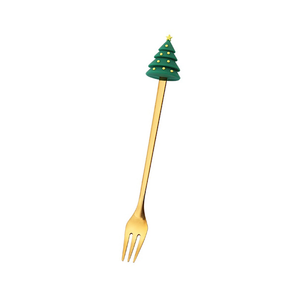 4ST Julskedsgaffelset i rostfritt stål tomte julgransformad dekor servis för hemmamiddag med grön låda