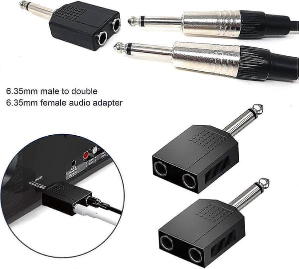 6,35 mm lyd Y-splitteradapter, han til dobbelt hun stereostik, 2-pak sort