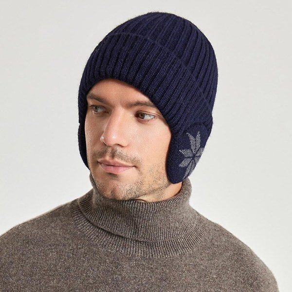 Vinter varm stickad ullmössa plysch tjock hatt för män för kvinnor utomhuscykling hörselskydd Huvudmössa Dark Gray