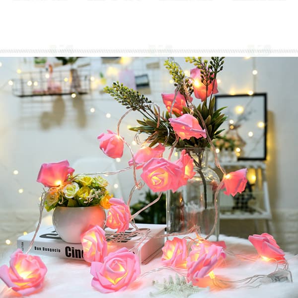 LED String Light Imitation Rose String Light Bryllup String Light Festival Dekoration Lys Rosa
