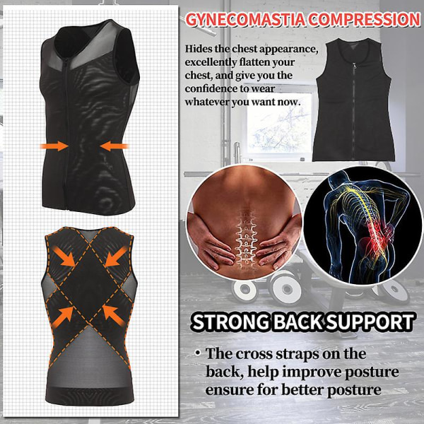 Bröstkompressionströja för män Gynecomastia-väst Bantningsskjorta Body Shaper Linne Front Dragkedja Korsett For Man Shapewear
