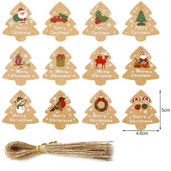 Julegaveetiketter 48 teller med snor (12 assorterte design for julegaveinnpakning og etikettpakkenavn)