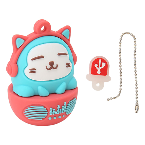 Cartoon Flash Drive PVC USB2.0 Kattmönster Plug and Play Stötsäker U-Disk för Telefon Laptop Blå Röd 64g