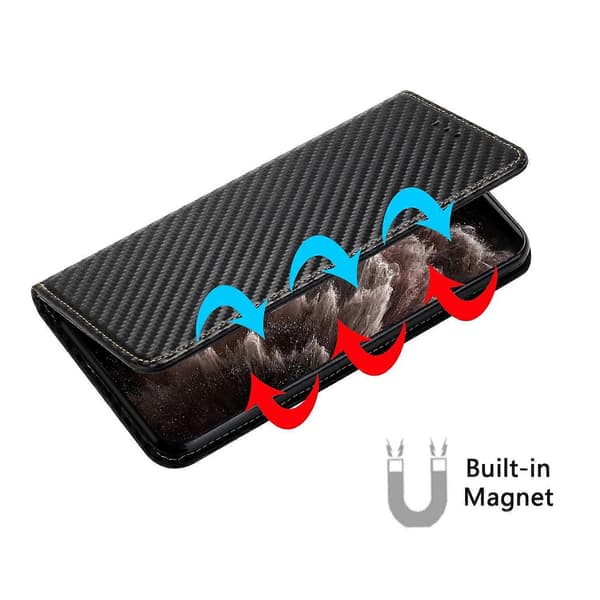 【NX】Kompatibel med iPhone 14 magnetiskt läderfodral med kolfibertextur