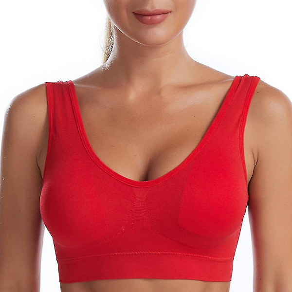 Stötsäker sport-bh med avtagbara kuddar för yoga fitness gym träning - 10 färger, andningsbar och lätt - Plus size (S-XL), röd