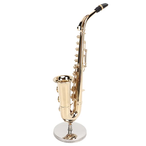 Miniatyr Altsaksofon Replika med Stativ og Etui Mini Saksofon Musikkinstrument Dukkehus Modell Ornament 16 cm