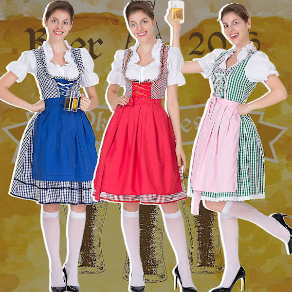 Blå Oktoberfest Dirndl Kjole Kvinders Tysk Bavarisk Kostume XL til Karnevalsfest