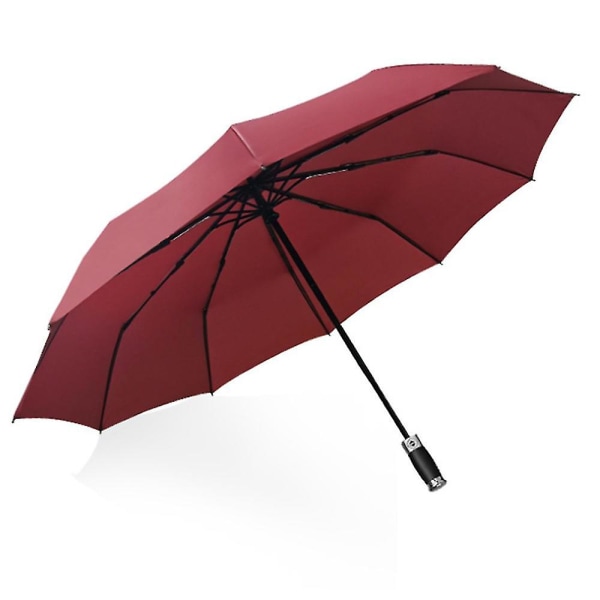Forstørret tredobbelt paraply Automatisk 10-bens sammenleggbar paraply Claret