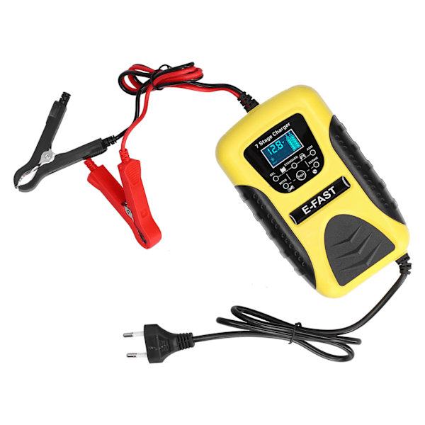 Automatisk Batteriladdare 7-stegs 12V 7A LCD-display Pulsreparation för Bil Gräsklippare Motorcykel EU 100‑240V