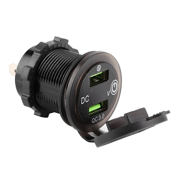 Dual USB Port Oplader QC 3.0 Hurtigopladning Vandtæt med LED Voltmeter til Bil Båd Yacht ATV RV Rødt LED-lys