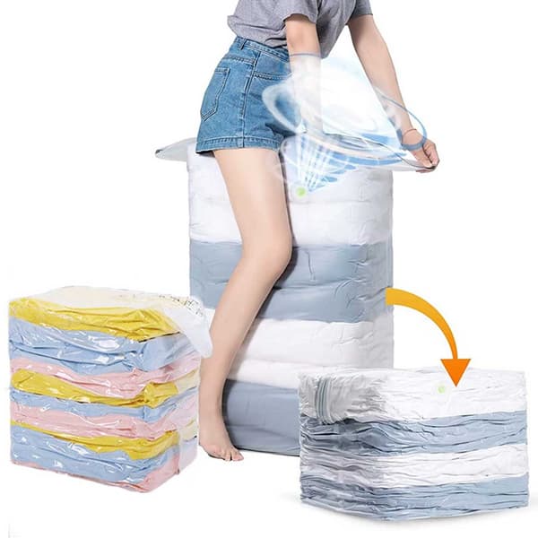 Vacuum Bags Compatible with Clothes, Pillows, Duvets - No Pump Needed! Transparent transparent