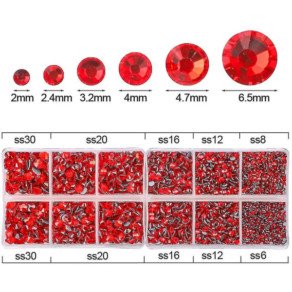5040 kpl punaisia ​​strasseja 6 sekakokoista kristallista tasaselkäistä strassikiveä askarteluun
