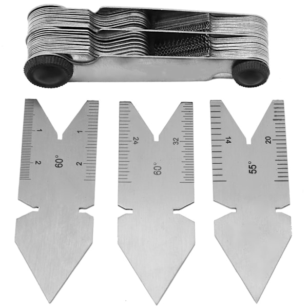 1 stk. gevindpitch måler med 52 blade 2 stk. 60° + 1 stk. 55° centermåler værktøjssæt