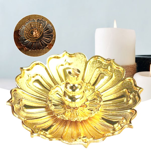 Mini Kobberlegering Blomform Røgelsespinde Stativ Baseholder Hjem Dekoration (Guld)