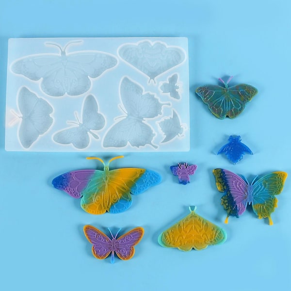 Sommerfugl silikonform Uv-epoksyharpiksform Dyreinsektmøllsmykker Form for gjør-det-selv-dekorativt vindkime-anheng