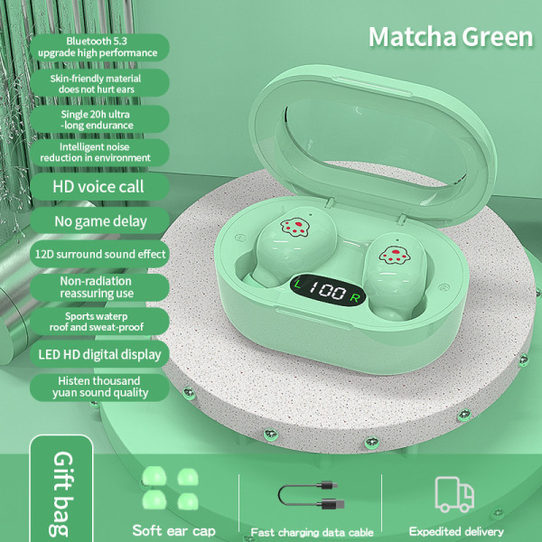 Trådløst bluetooth headset super lang batterilevetid in-ear støjreducerende headset-z eas green digital display