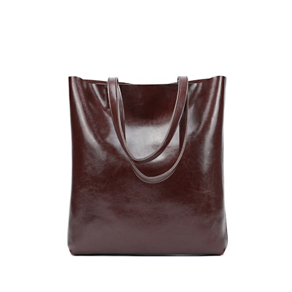 Stor Brun Ko-Läder Tote Bag 32x6x36cm Snygg En-Axels Handväska Messenger Bag för Kvinnor coffee About 32*6*36cm