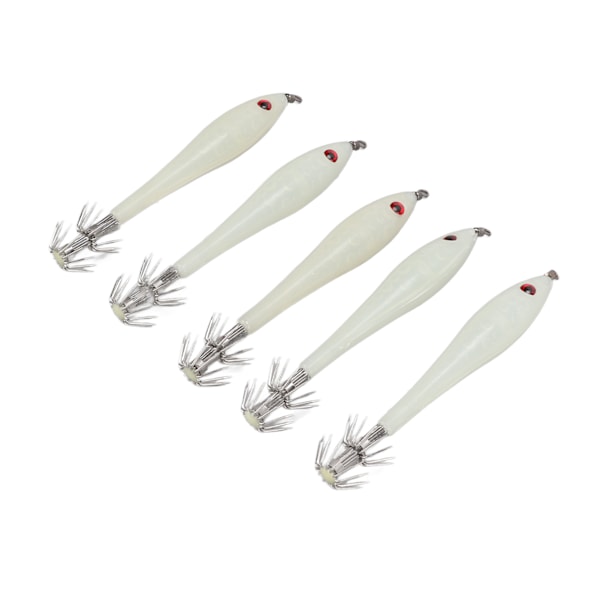 5 stk Hardt fiskedrag Simulering blekksprut falsk agn kroker kunstig blekksprut dobbel krok JigLuminous White