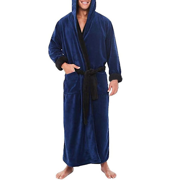 Cozy Hooded Fluffy Fleece Men's Bathrobe Sleepwear 3XL - Dark Blue Black