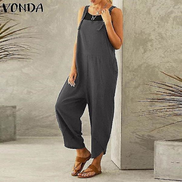 Sommer-Efterår Kvinders Grå Dungaree Jumpsuit med Cami Top og Lommer
