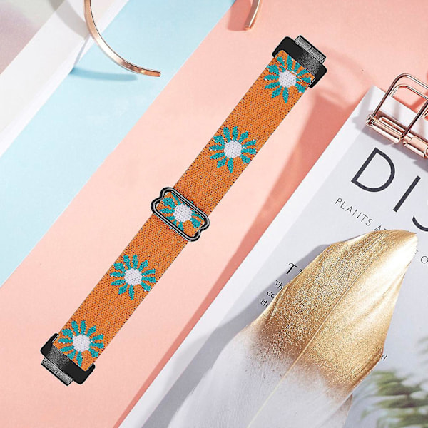 Fitbit Inspire 3 elastisk flätad nylon solo loop klockarmband - Orange Daisy