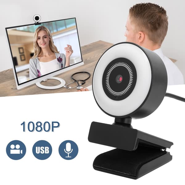 Webcam med lys indbygget mikrofon til live streaming video computer tilbehør 1080P