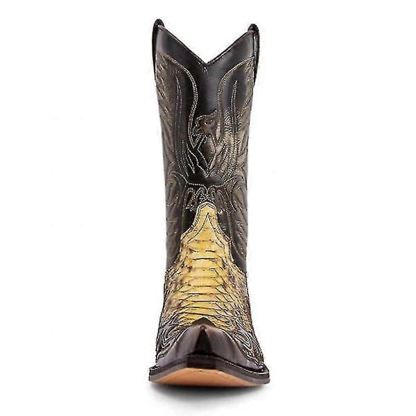 【NX】Python Western Boots Fargeblokk Broderi Herrestøvler Mote Moderne Sko 48