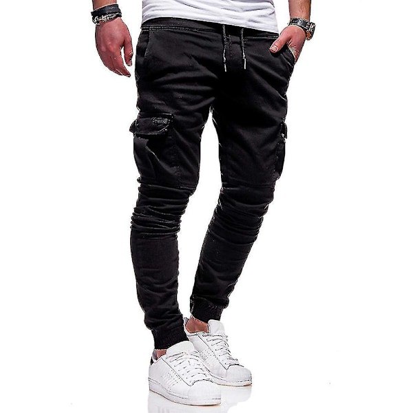 Slim Fit Herr Svart Dragsko Cargo Löparbyxor