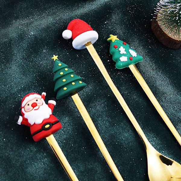 4ST Julskedsgaffelset i rostfritt stål tomte julgransformad dekor servis för hemmamiddag med grön låda
