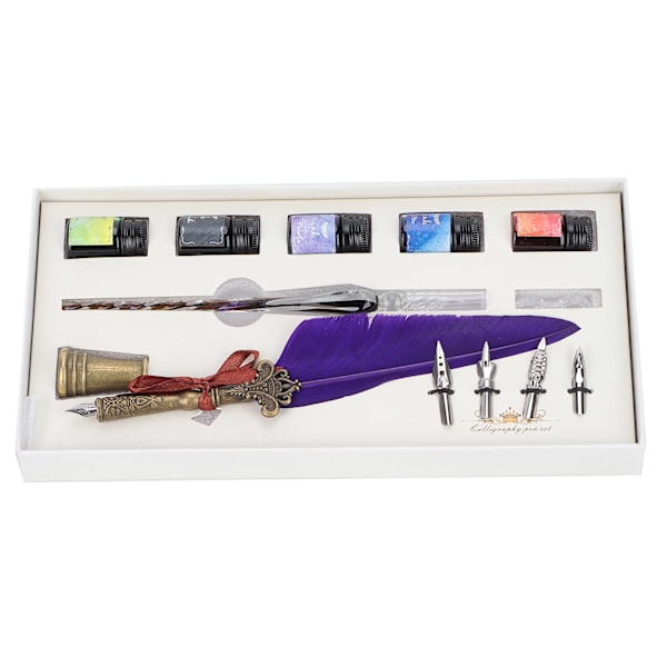 Kalligrafi Pen Set Glas Bläck Fjäder Reservoarpenna med utbytbar spets Skriva presentförpackning SP118014 Lila