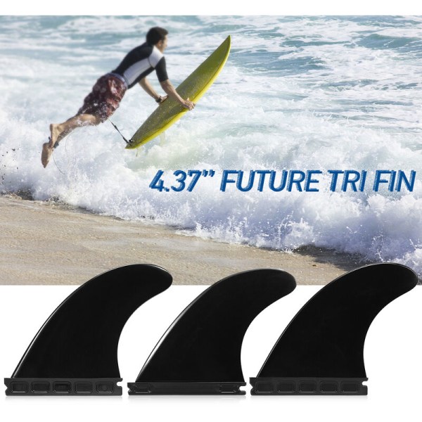 Future Tri Fin 4,37'' Surf Tri Fin Sett FCS Surfboard Fins Future Fin Thruster 3 pakker, modell: Svart