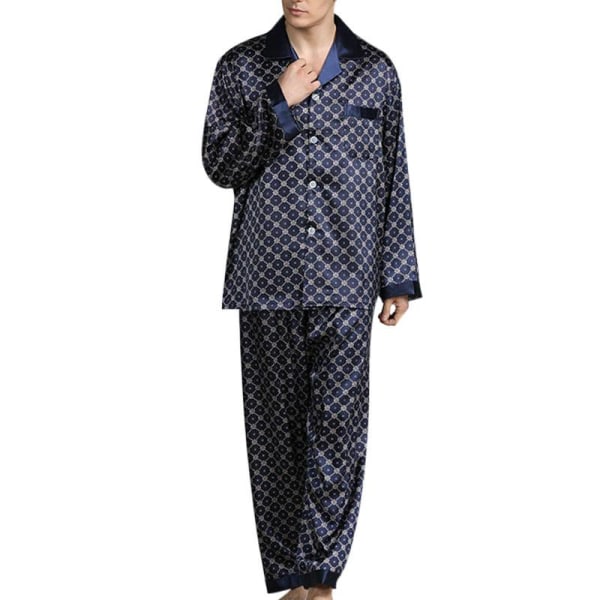 Pyjamas herr T-shirt långbyxor Pjs marinblåBra kvalitet Navy Blue L