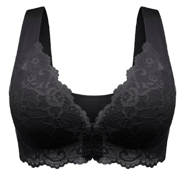 Floral Lace Front Closure Push Up Bra - 5D Shaping, Full Coverage, Seamless (2XL, Black)