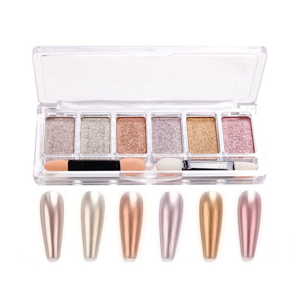 6 Färg Krom Glitter Powder Nail Mirror Powder Metallic Nail Art Powder Mirror Powder Holographic Nail Powder