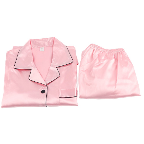 Emulering Silk Pyjamas Långärmad Fritidskläder Pure Pink Andas Bekväm för hemmasovning