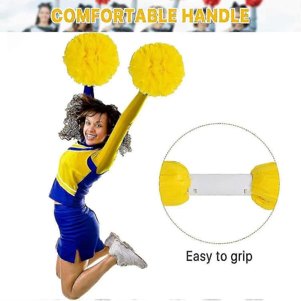 4 stk. cheerleading-pomponer til cheerleader-kostume til kvinder, 2 par cheer-pomponer All Yellow